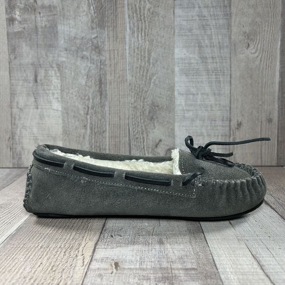 Minnetonka Women's Cally Slipper Moccasins Suede Lined Fur Slip On Gray Size 7 - Picture 9 of 12